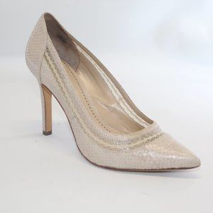 Pour la Victoire Leather Lace Pointed Toe Pumps Beige High Heels #133